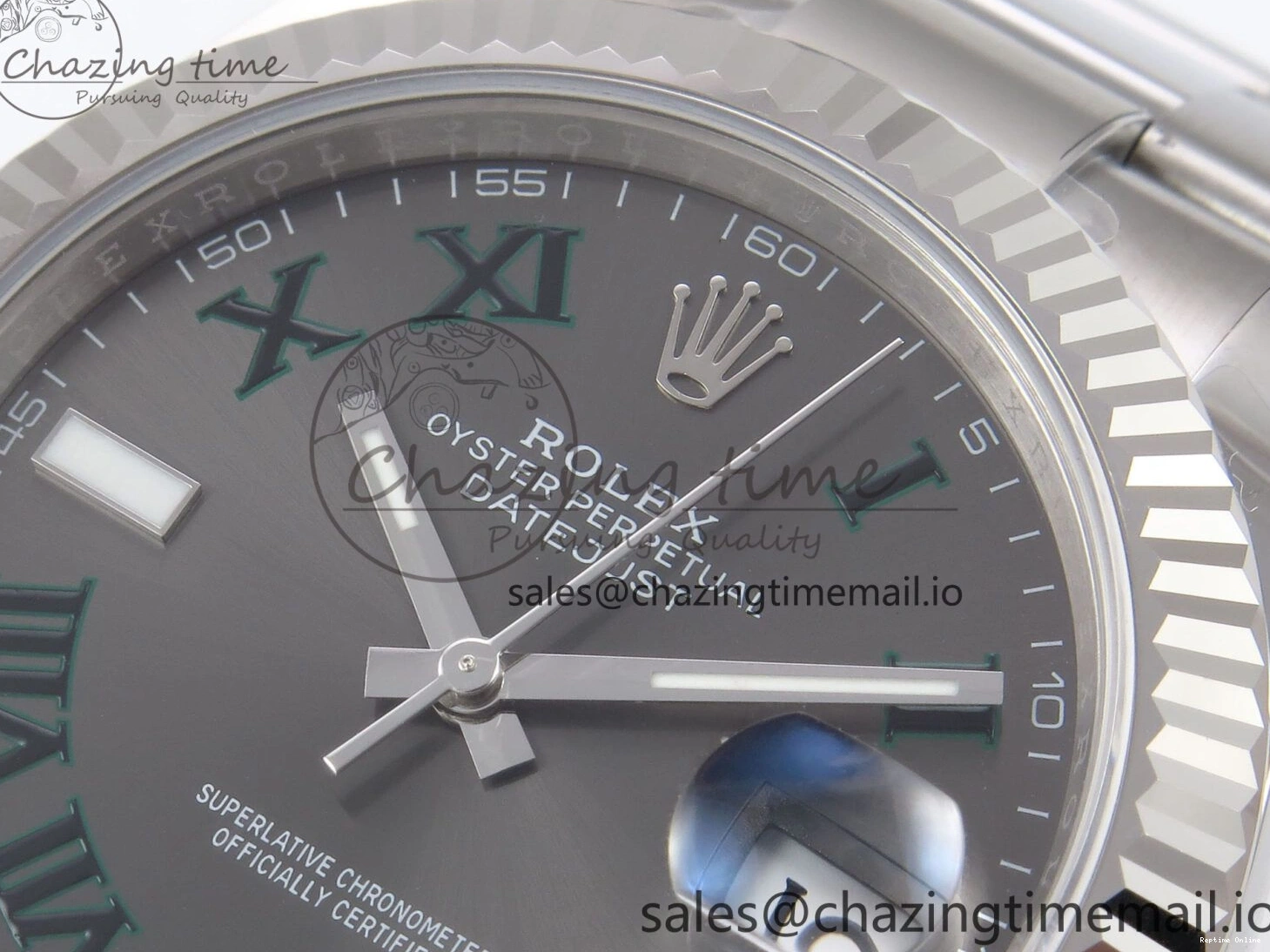 0509 GoodFit DateJust 41 126334 EWEF Best Edition Gray Dial Green Roman on Oyster Bracelet A 1054